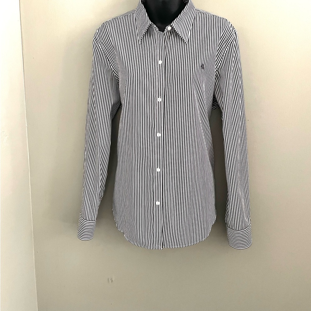 Ralph Lauren Black and White Vertical Stripe Button-Down Shirt - Picture 6 of 6